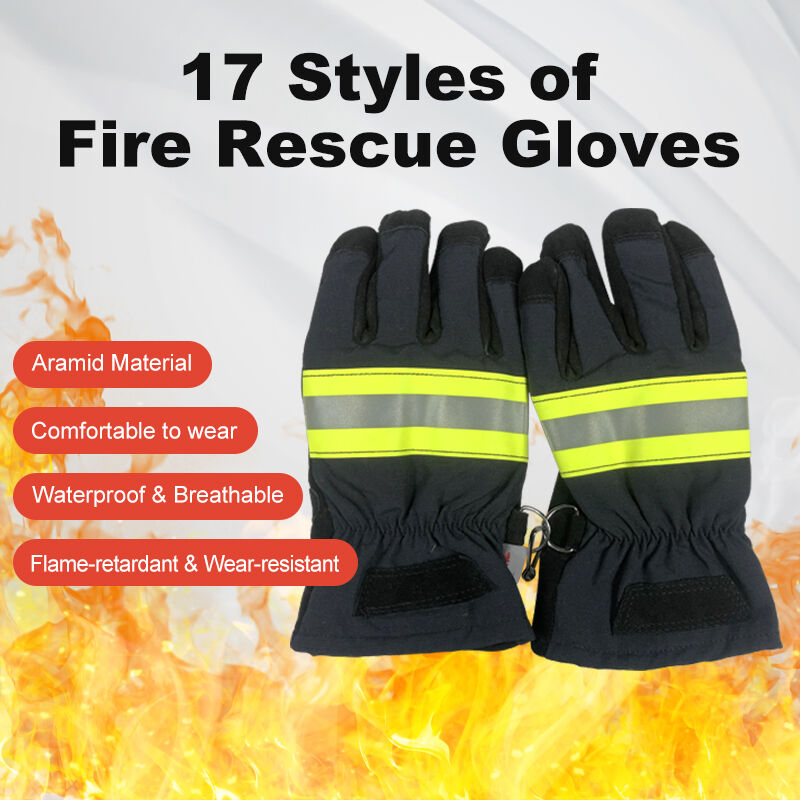 Aramid Fireproof Gloves 17 Model, Leather Palm Heat Resistant Gloves, Fire Fighting Safety Gloves for Rescue with Waterproof