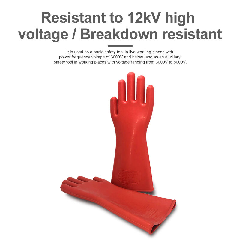 Natural Rubber Insulating Gloves 1.2 Class 12KV Test Voltage AC ≤8000V for Electrical Maintenance, Power Distribution